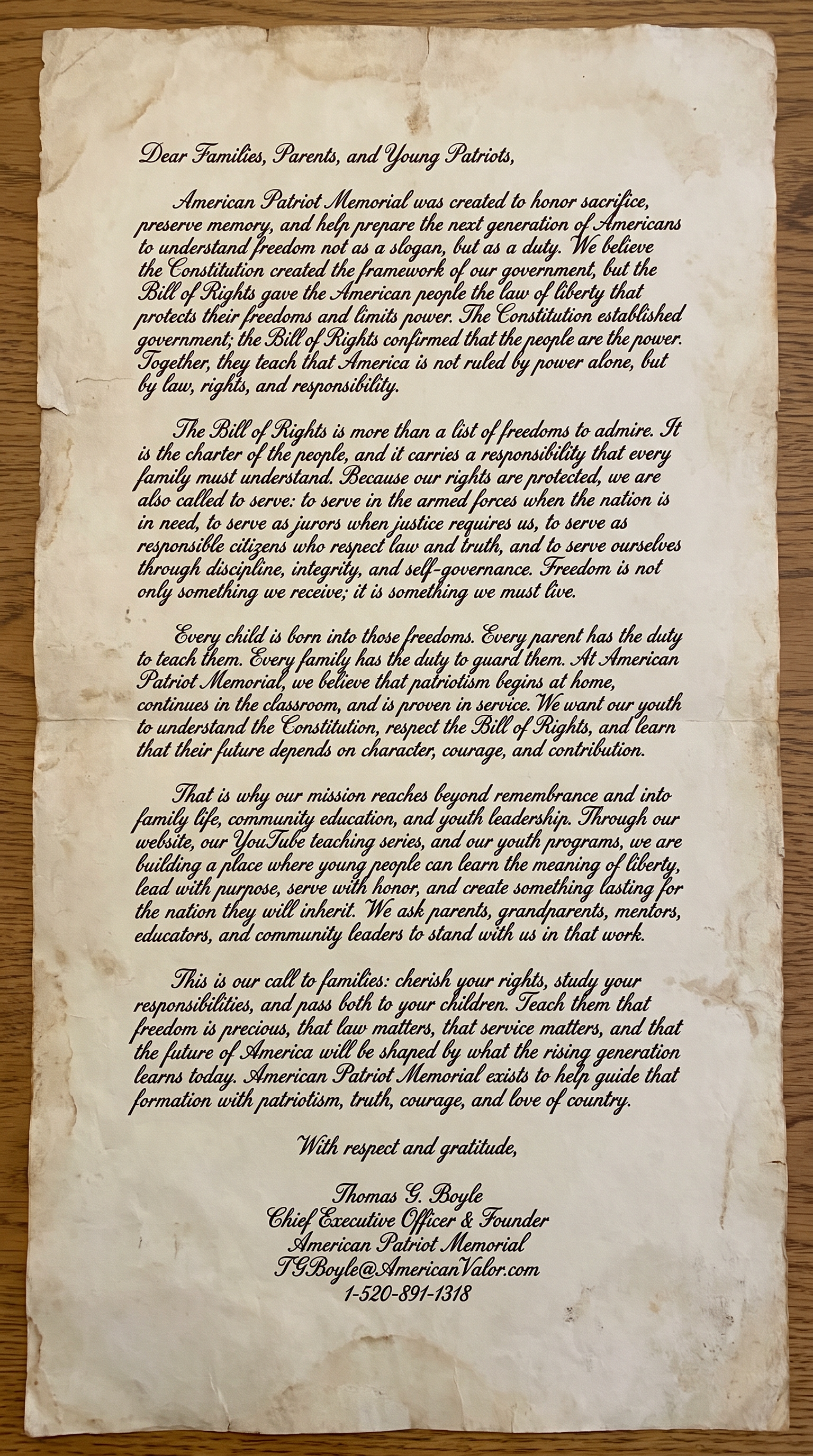 Tom Boyle founder letter